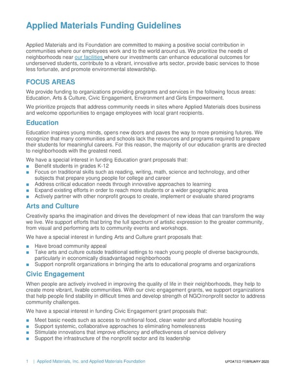 Applied Materials Funding Guidelines - Page 1