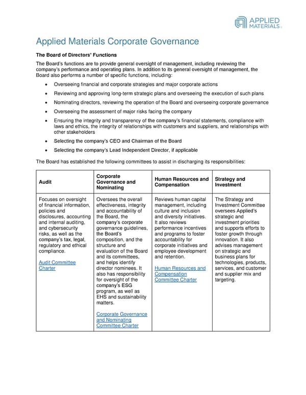 Applied Materials Corporate Governance - Page 1